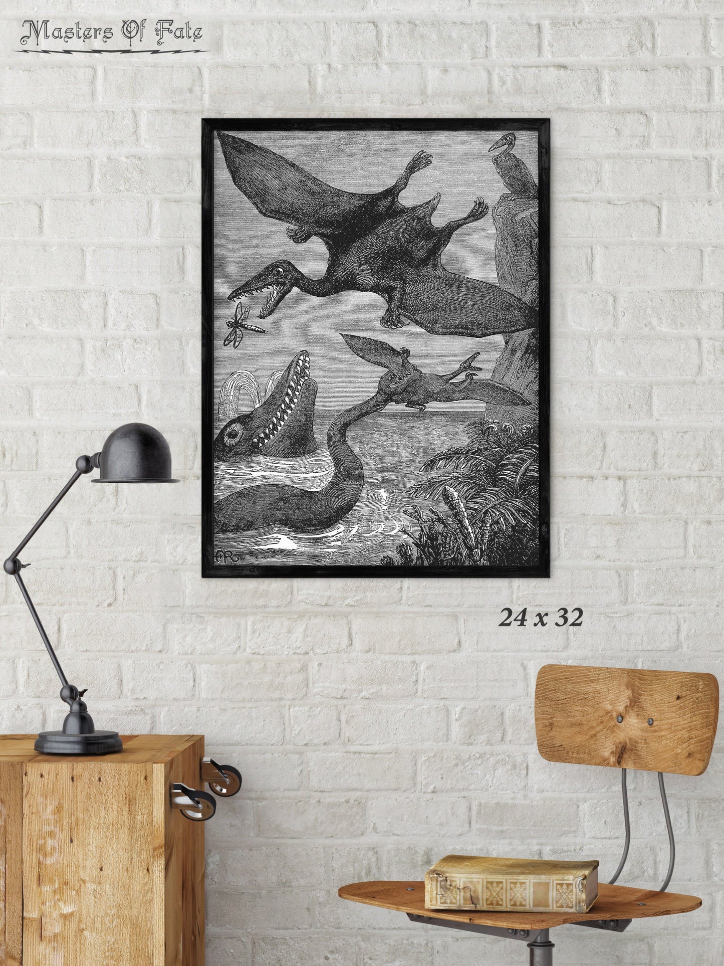 Vintage Dinosaur Poster Antique Pterodactyl Illustration REMASTERED
