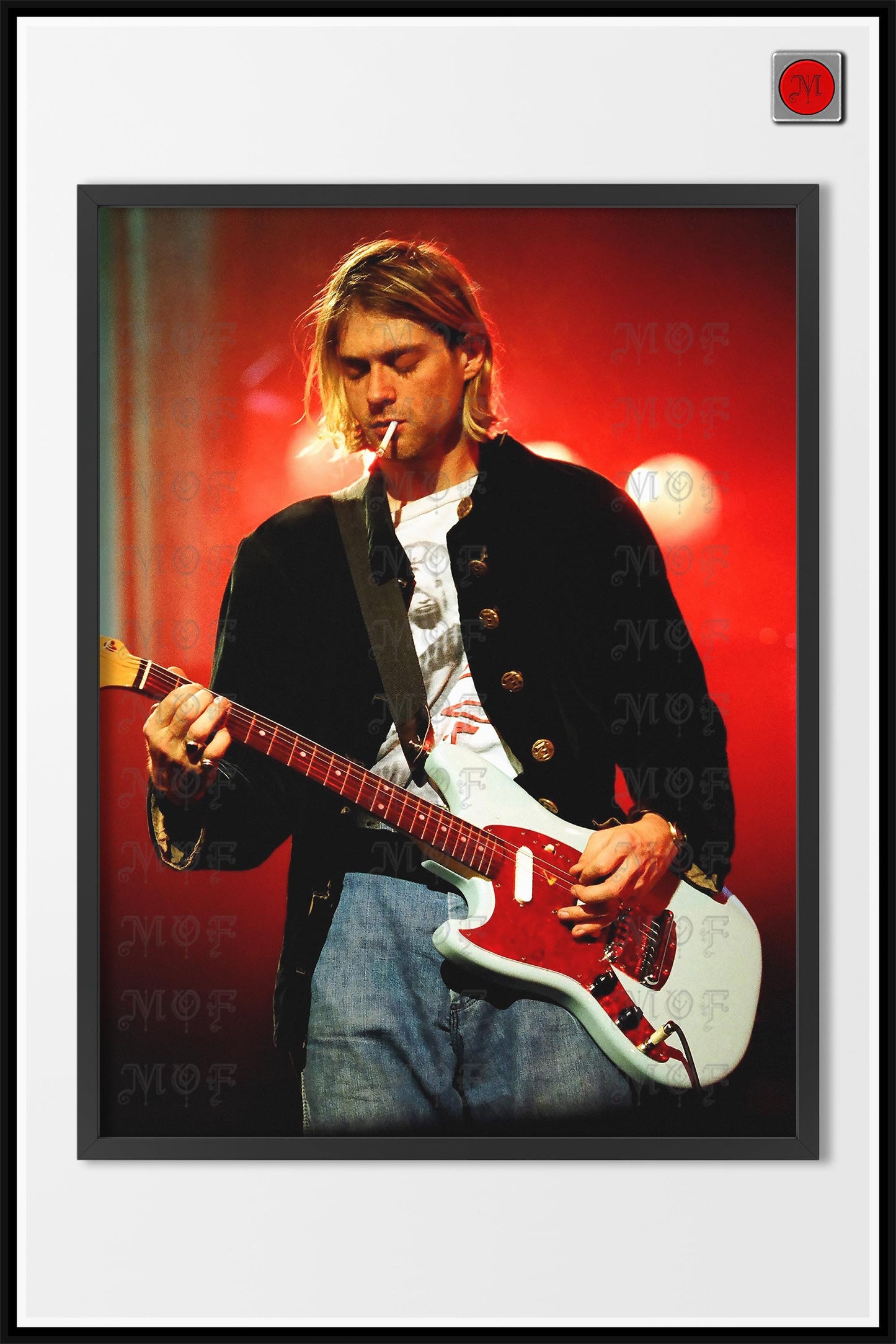 Kurt Cobain in Red Playing Guitar Nirvana Photo REMASTERED