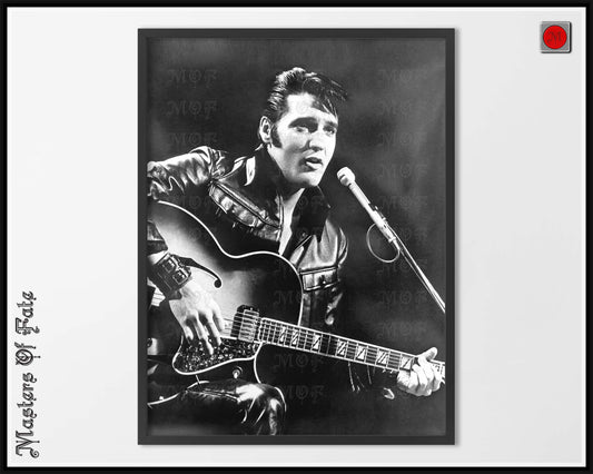 Elvis Presley Playing Guitar Black and White Poster Print REMASTERED
