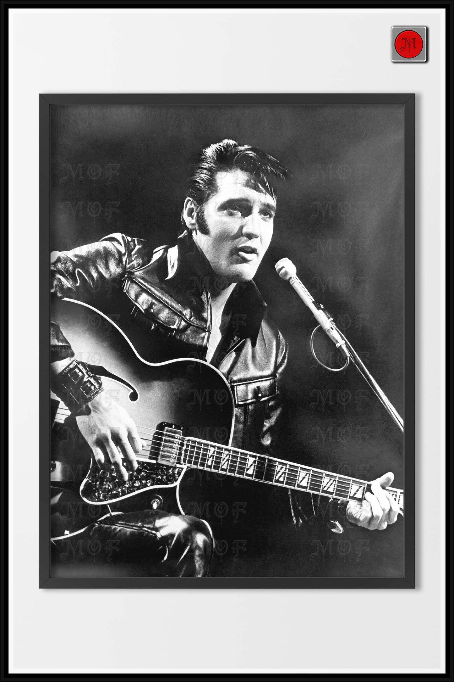 Elvis Presley Playing Guitar Black and White Poster Print REMASTERED