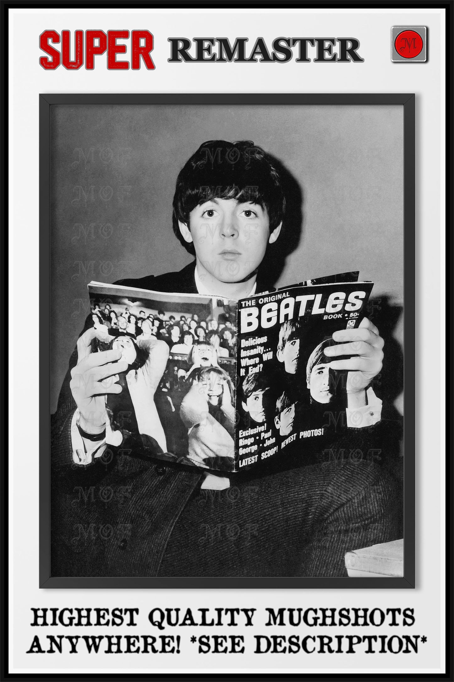 Paul McCartney Reading Beatles Magazine Poster REMASTERED