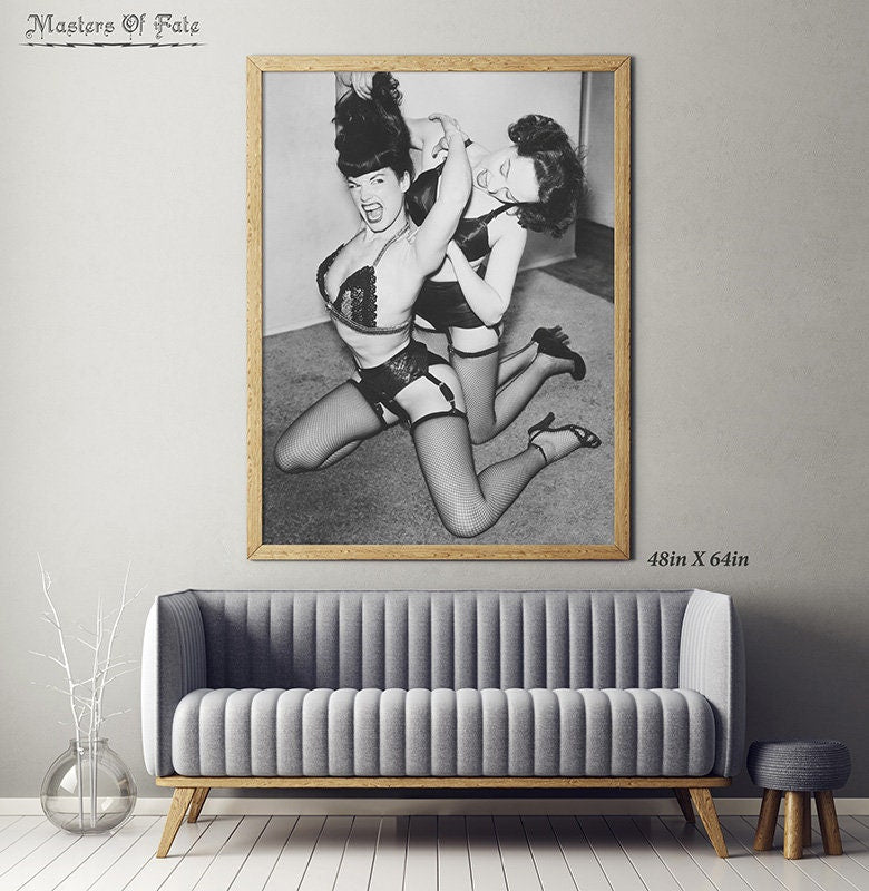 Bettie Page Hair Pulling Poster Vintage Print REMASTERED