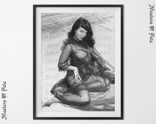 Bettie Page on the Beach Photo REMASTERED