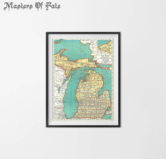 Vintage Michigan Map Print REMASTERED