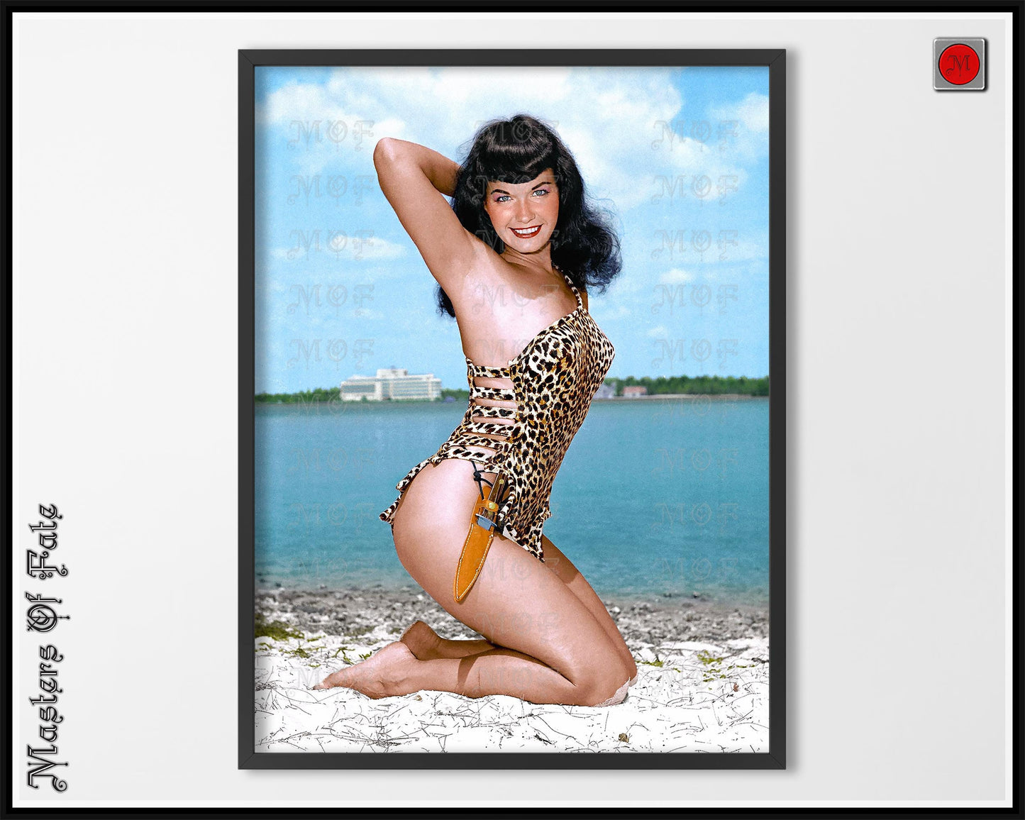 Bettie Page Cheetah Swimsuit Photo REMASTERED
