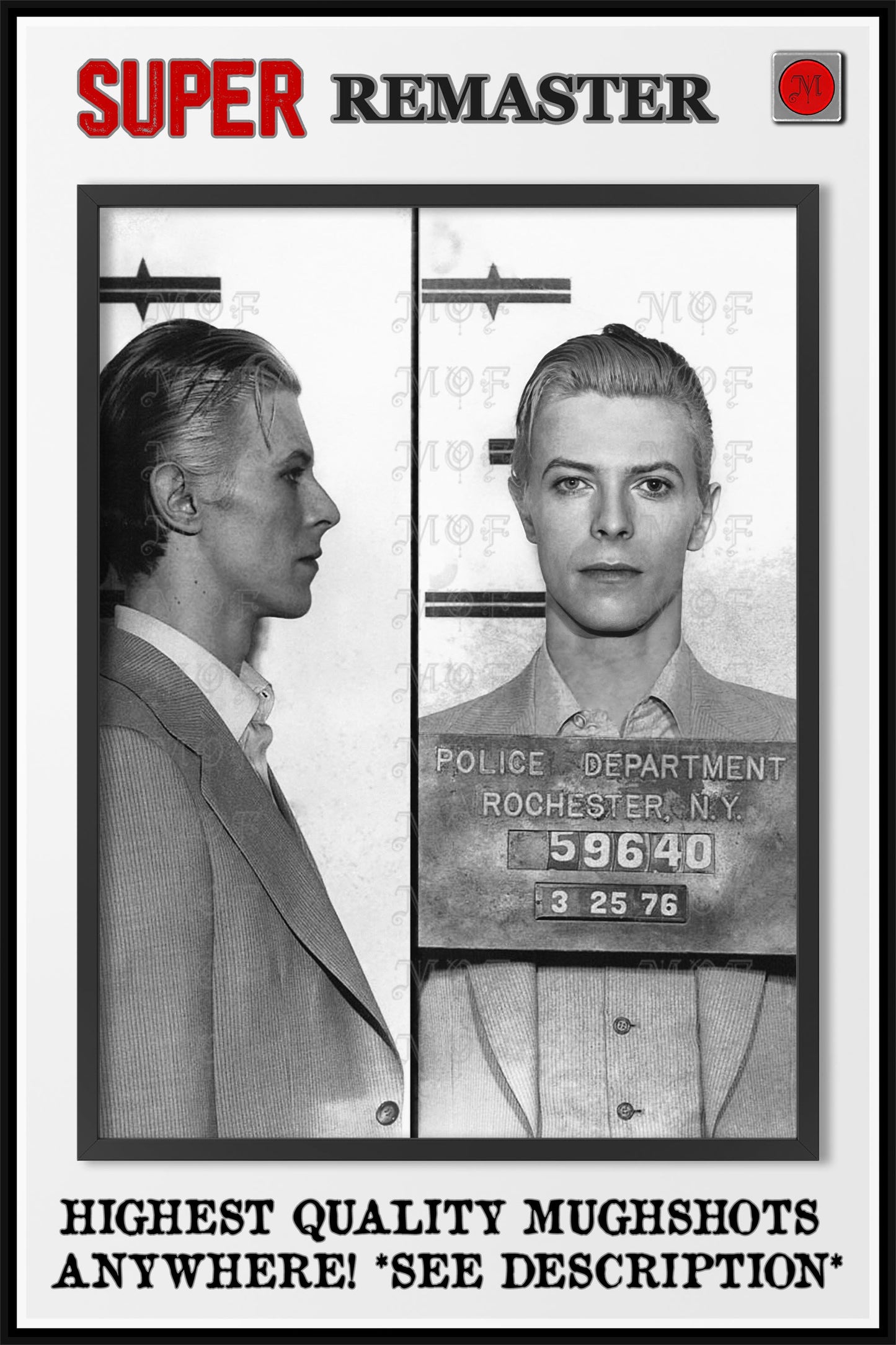 David Bowie Mugshot Poster Front and Side REMASTERED #4 MUG