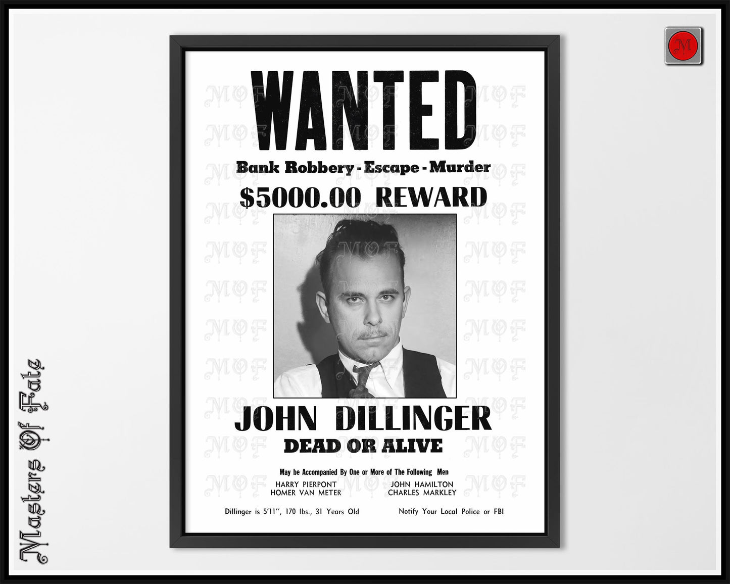 John Dillinger Poster Wanted Gangster
